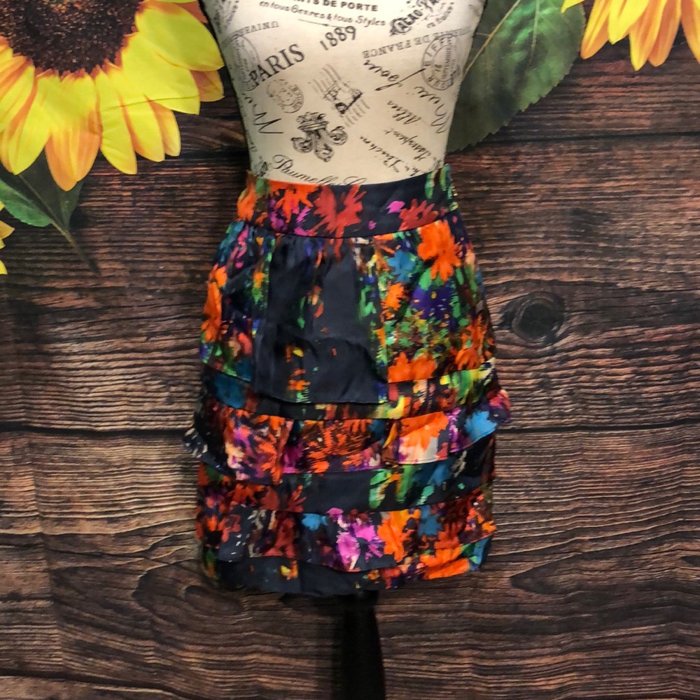 Anthropologie Leifsdottir Alegrias Silk Floral Tiered Miniskirt 12